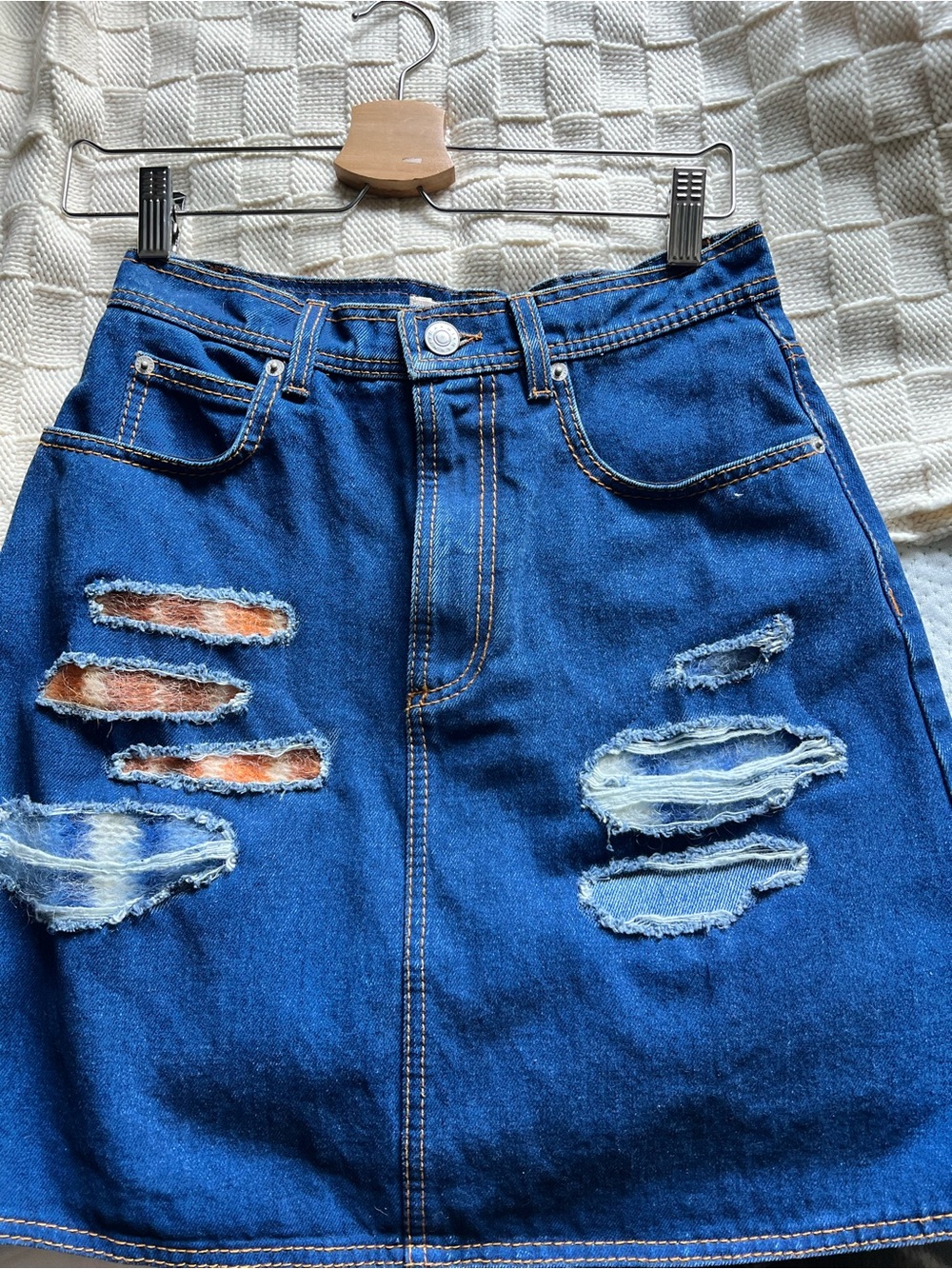 Marni Distressed Denim Skirt in Deep Blue